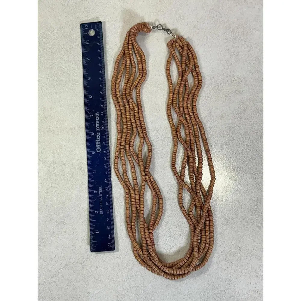 VTG Tribal Terracotta Clay Bead Multi Strand Necklace 28”